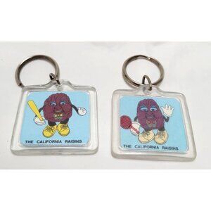 Lot of 2 The California Raisins Keychains Retro Cartoon Characters Plastic Metal